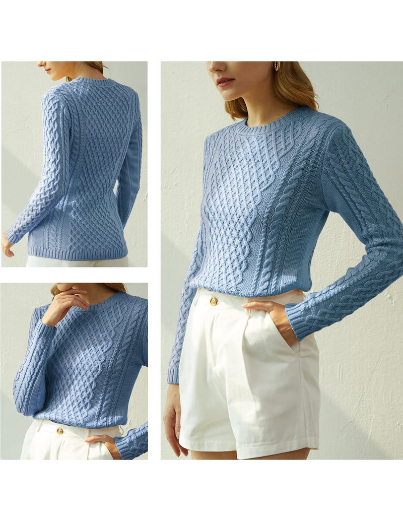 v28 Women Crew Neck Korea Knit Stretchable Elasticity Long Sleeve Sweater Jumper (M, Babyblue) - Image 2